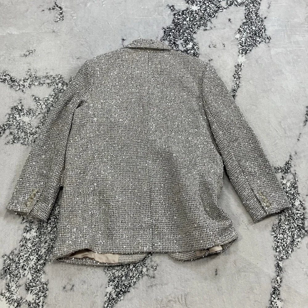 BR Tweed Blazer‎ Womens Size 14 NWT Textured Career Jacket Neutral Boucle